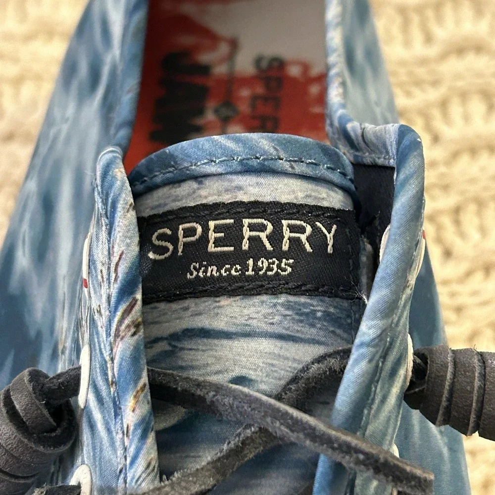 Rare Sperry Womens 8.5 JAWS Special Edition Blue Water Boat Shoes MINT Red Sole